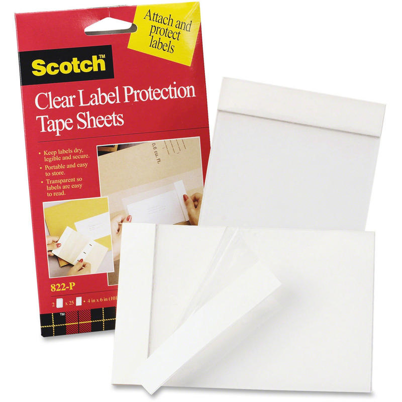 3M Label Protection Tape Sheets, 4in X 6in - 4in Width x 6in Length - Polypropylene Backing - 2 / Pack - Clear (Min Order Qty 6) MPN:822-P