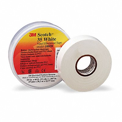 Elec Tape 66 ft Lx3/4 in W 7 mil White MPN:10828