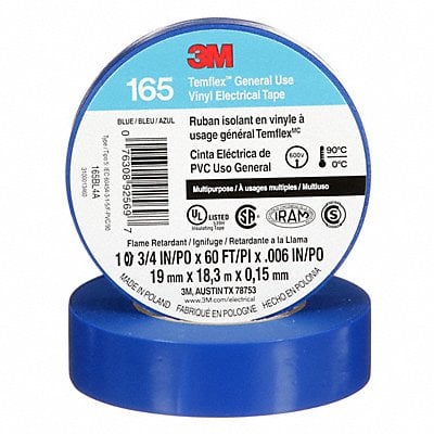 Elec Tape 60 ft Lx3/4 in W 6 mil Blue MPN:165BL4A