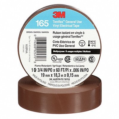 Elec Tape 60 ft Lx3/4 in W 6 mil Brown MPN:165BR4A