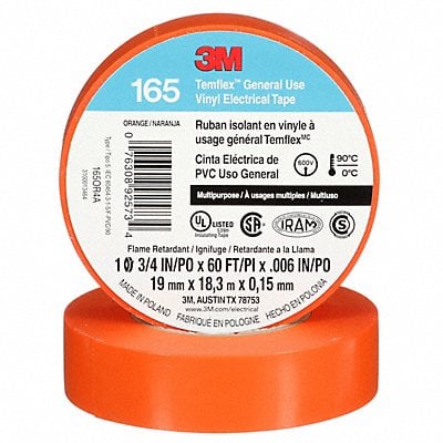 Elec Tape 60 ft Lx3/4 in W 6 mil Orange MPN:165OR4A