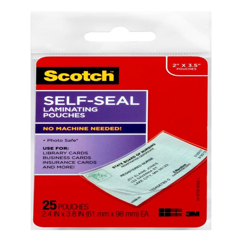 Scotch Thermal Laminating Pouches, 25 Laminating Sheets, Laminate Business Cards, Banners and Essays, Ideal Office or Back to School Supplies, Fits Business Card Size (2.4 in. x 3.8 in.) Paper (Min Order Qty 4) MPN:LS851G