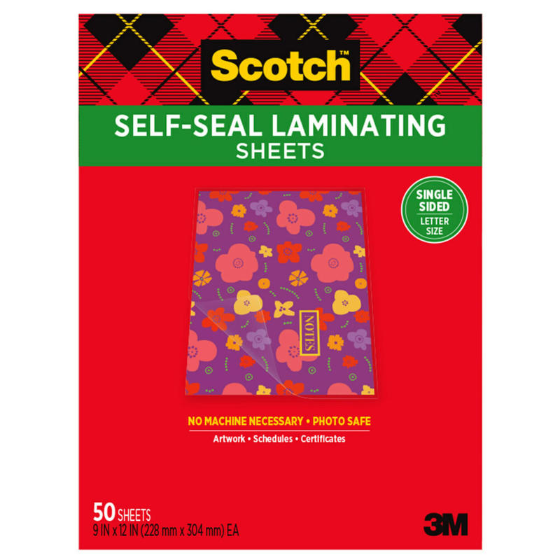 Scotch Self-Seal Laminating Sheets, 50 Laminating Sheets, Laminate Business Cards, Banners and Essays, Ideal Office or Back to School Supplies, Fits Letter Size (9 in. x 12 in.) Paper (Min Order Qty 2) MPN:LS854SS-50