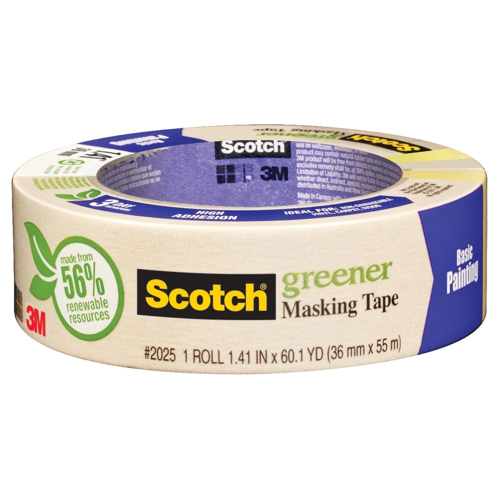 Scotch Greener General Purpose Masking Tape, 1 Tape Roll, 1 in x 60 yd, 3in Core, Tan (Min Order Qty 26) MPN:2025-24C