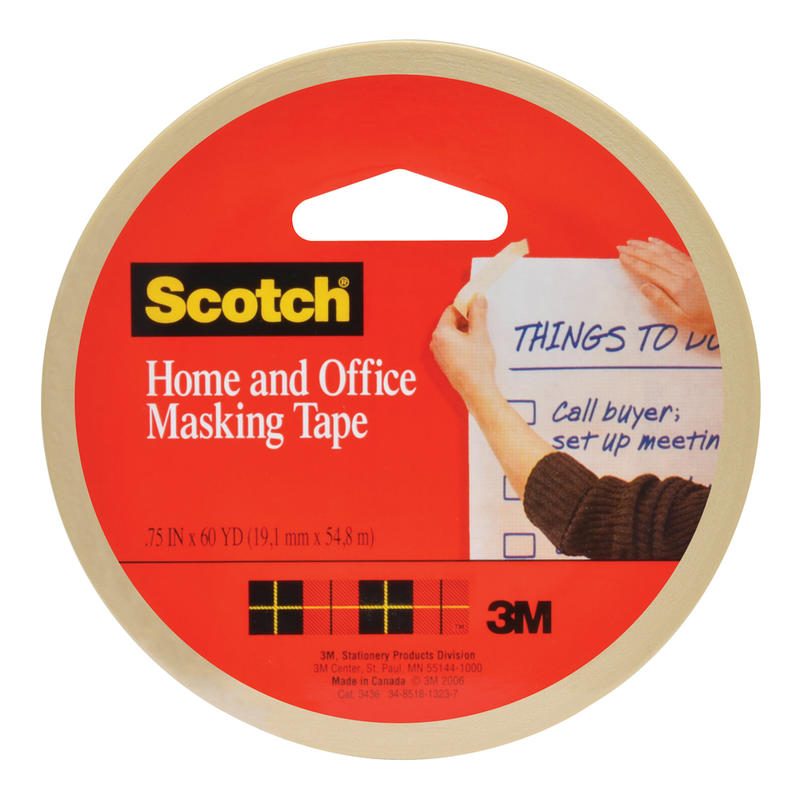 Scotch Home and Office Masking Tape, 3 Tape Rolls, 3/4 in x 60 yd, 3in Core, Tan (Min Order Qty 9) MPN:3436-3