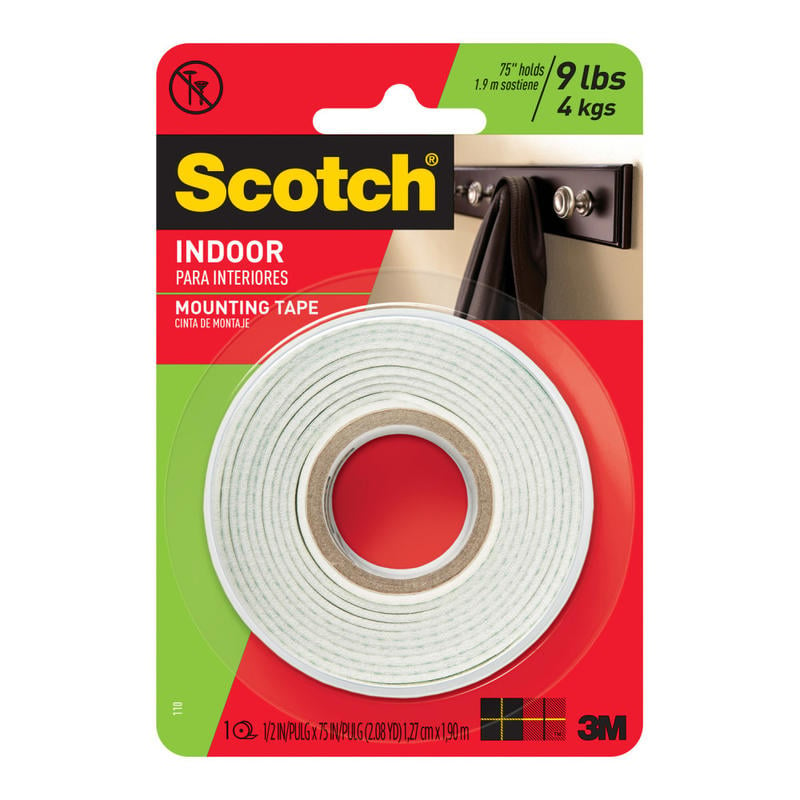 Scotch Indoor Mounting Tape, 1/2in x 75in (Min Order Qty 19) MPN:110