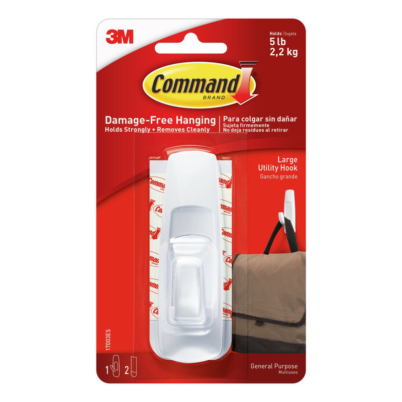 Command Large Hooks, 1 Hook, 2 White Adhesive Strips, Damage Free Hanging Picture Hangers, No Tools Wall Hanging Strips For Living Spaces (Min Order Qty 18) MPN:17003