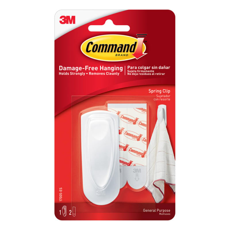 Command General Purpose Removable Plastic Spring Clip, 1-Command Hook, 2-Command Strips, Damage-Free, White (Min Order Qty 13) MPN:17005