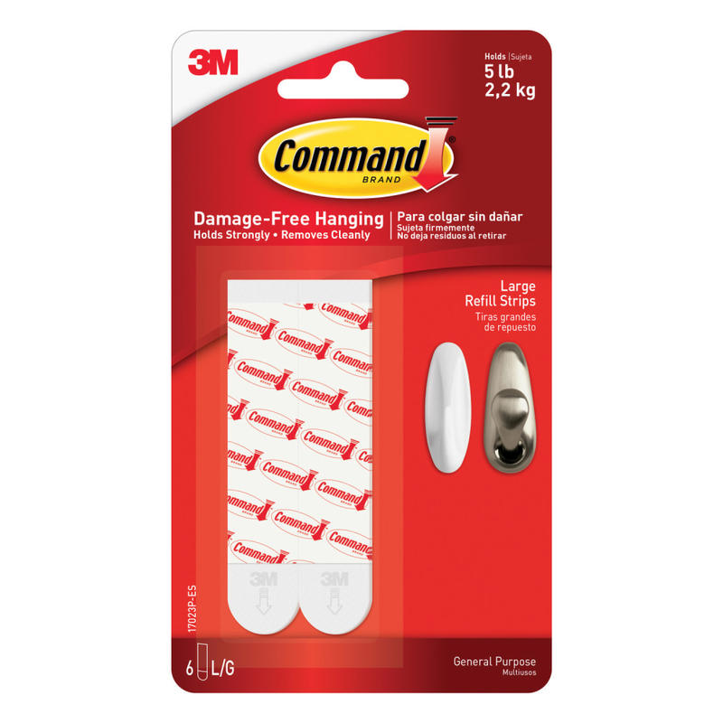 Command Large Refill Adhesive Strips for Wall Hooks, 6 Command Strips, Damage Free Hanging of Dorm Room Decorations (Min Order Qty 19) MPN:17023P