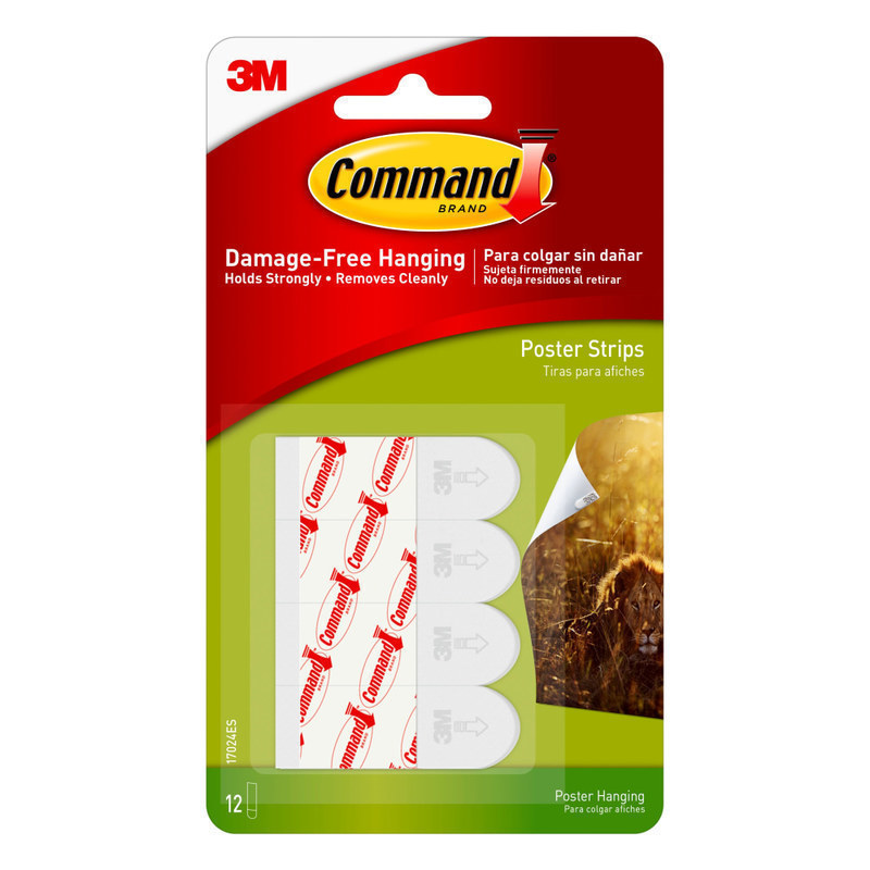 Command Poster Strips, 12-Command Strips, Damage-Free, White (Min Order Qty 27) MPN:17024