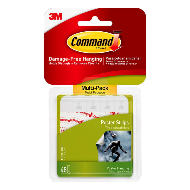 Command Poster Strips, 48 Command Strips, Damage Free Hanging of Dorm Room Posters, White (Min Order Qty 8) MPN:17024-VP