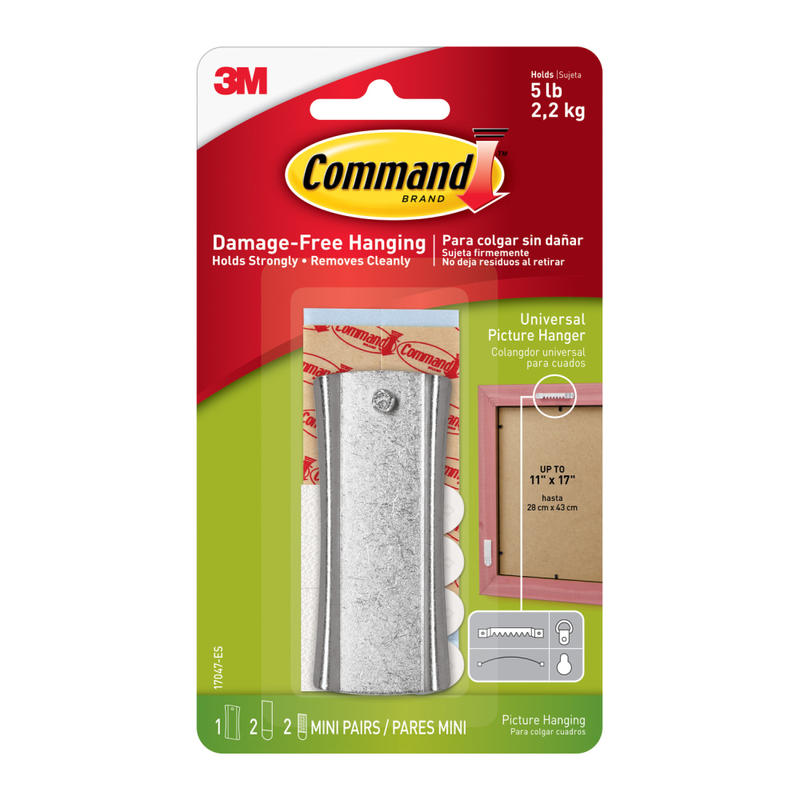 Command Sticky Nail Sawtooth Hanger, 1-Command Hook, 2-Large Command Strips, 4-Mini Command Strips, Damage-Free, Gray (Min Order Qty 9) MPN:17047