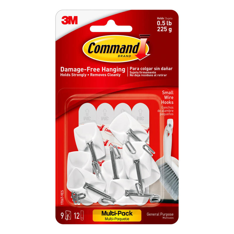 Command Small Wire Toggle Hooks, 9 Command Hooks, 12 Command Strips, Damage Free Organizing of Dorm Rooms, White (Min Order Qty 7) MPN:17067-VP