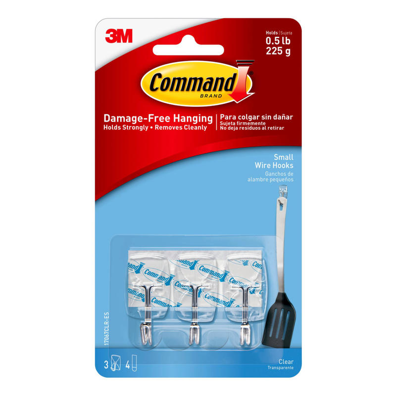 Command Small Clear Utensil Hooks, 3-Command Hooks, 4-Command Strips, Damage-Free, White (Min Order Qty 16) MPN:17067CLR