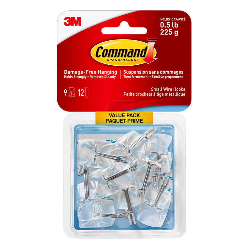 Command Small Wire Hooks, 9 Hooks, 12 Clear Adhesive Strips, Damage Free Hanging Picture Hangers, No Tools Wall Hanging Strips For Living Spaces (Min Order Qty 6) MPN:17067CLR-9ES