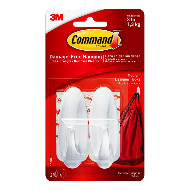 Command Medium Hooks, 2 Hooks, 4 White Adhesive Strips, Damage Free Hanging Picture Hangers, No Tools Wall Hanging Strips For Living Spaces (Min Order Qty 15) MPN:17081