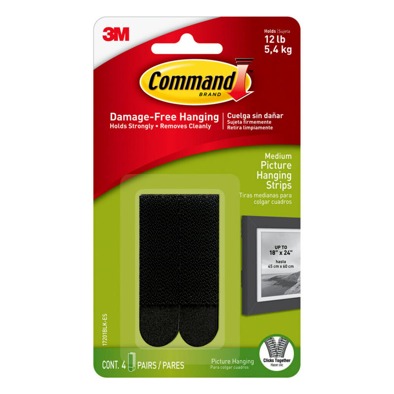 Command Medium Picture Hanging Strips, 4-Pairs (8-Command Strips), Damage-Free, Black (Min Order Qty 14) MPN:17201BLK