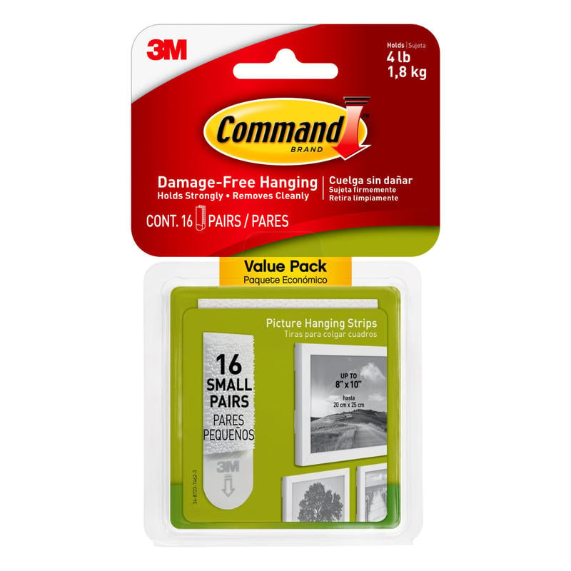 Command Small Picture Hanging Strips, 16-Pairs (32-Command Strips), Damage-Free, White (Min Order Qty 6) MPN:17205-16ES