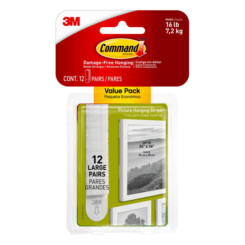 Command Large Picture Hanging Strips, 24 Command Strips, Damage Free Hanging of Dorm Decor, White (Min Order Qty 7) MPN:17206-12ES