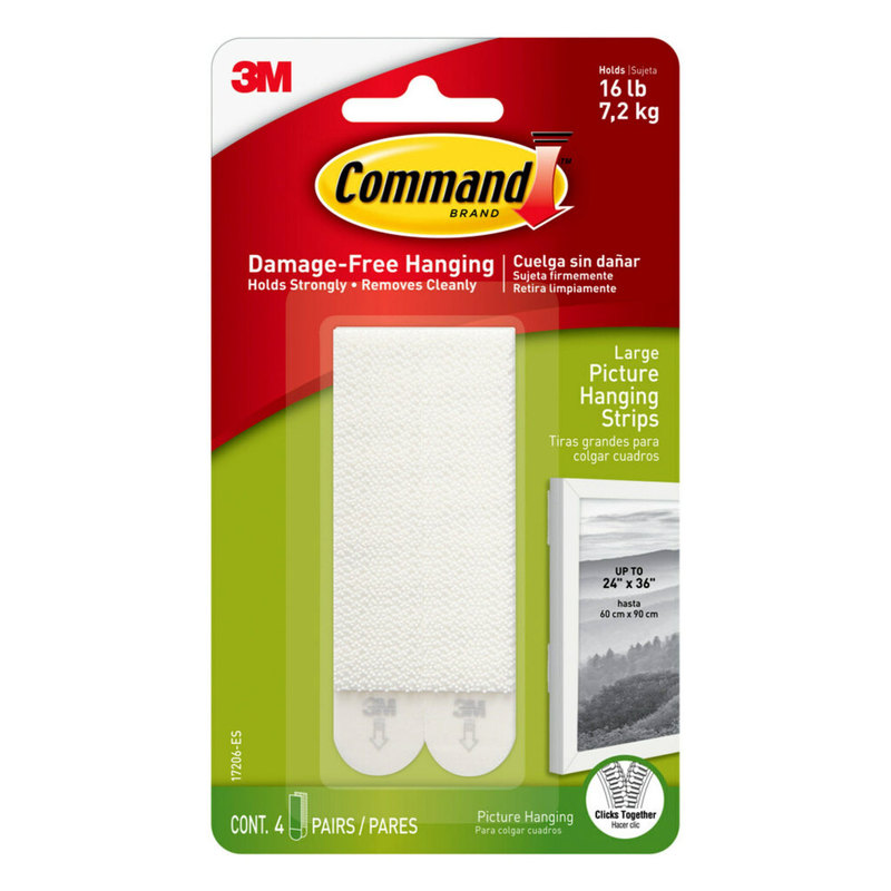 Command Large Picture Hanging Strips, 4 Pairs (8 Command Strips), Damage Free Organizing of Dorm Rooms, White (Min Order Qty 14) MPN:17206