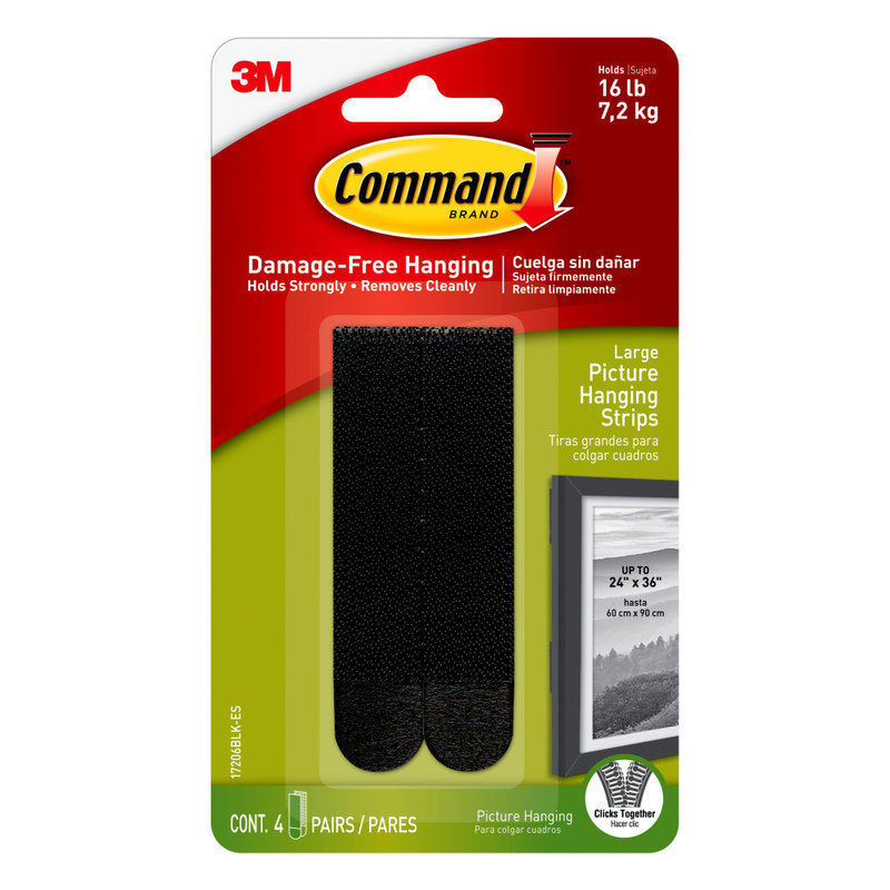 Command Large Picture Hanging Strips, 4 Pairs (8 Command Strips), Damage Free Hanging of Dorm Decor, Black (Min Order Qty 14) MPN:17206BLK