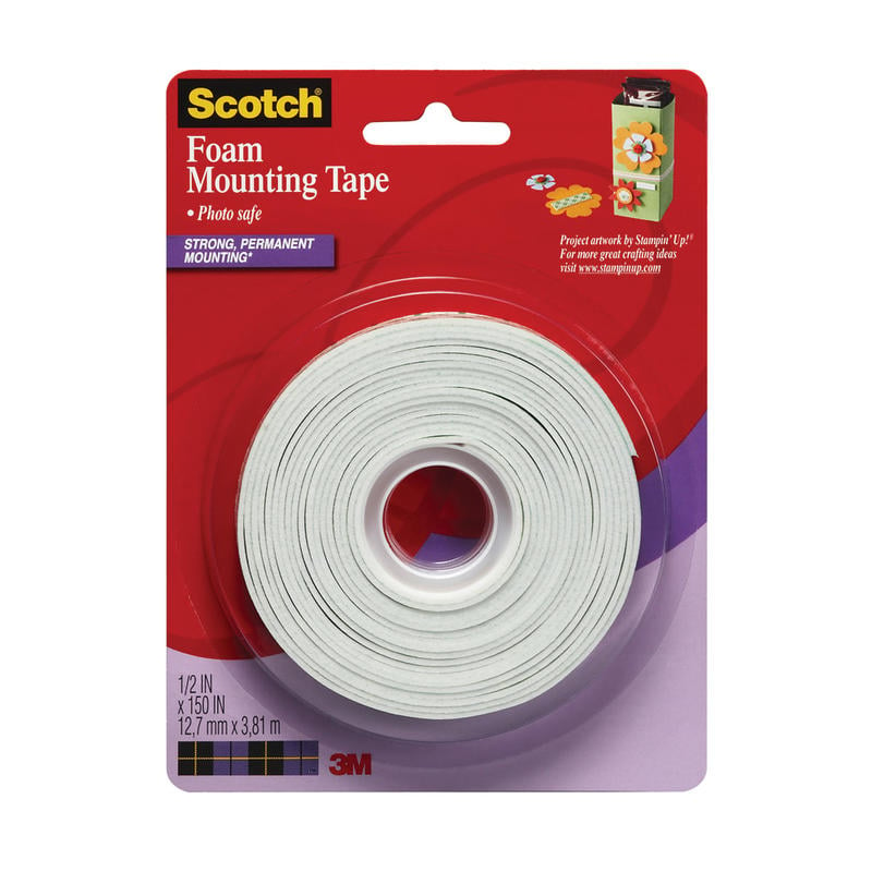 Scotch Foam Mounting Tape, 1/2in x 150in, White (Min Order Qty 11) MPN:4013