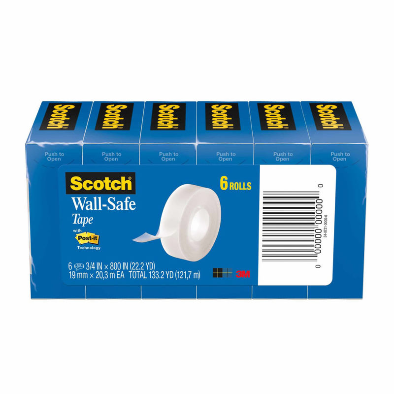 Scotch Wall-Safe Tape, 3/4in x 800in, Clear, Pack Of 6 Rolls (Min Order Qty 4) MPN:813S6