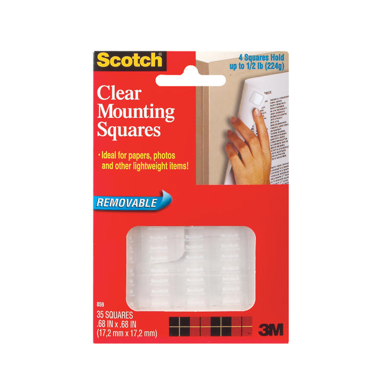 Scotch Removable Wall Mounting Tabs, 11/16in x 11/16in, Clear, Box Of 35 (Min Order Qty 21) MPN:859