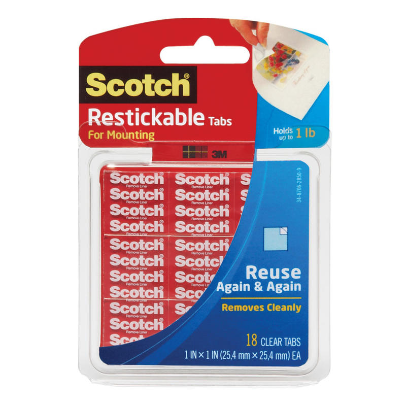 Scotch Reusable Adhesive Tabs, 1in x 1in, Pack Of 18 (Min Order Qty 20) MPN:R100