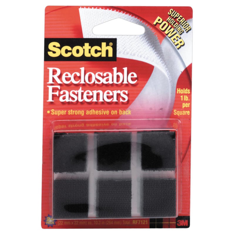 Scotch Recloseable Fasteners, Black, 7/8in x 7/8in Squares, Pack Of 24 (Min Order Qty 11) MPN:RF7121X