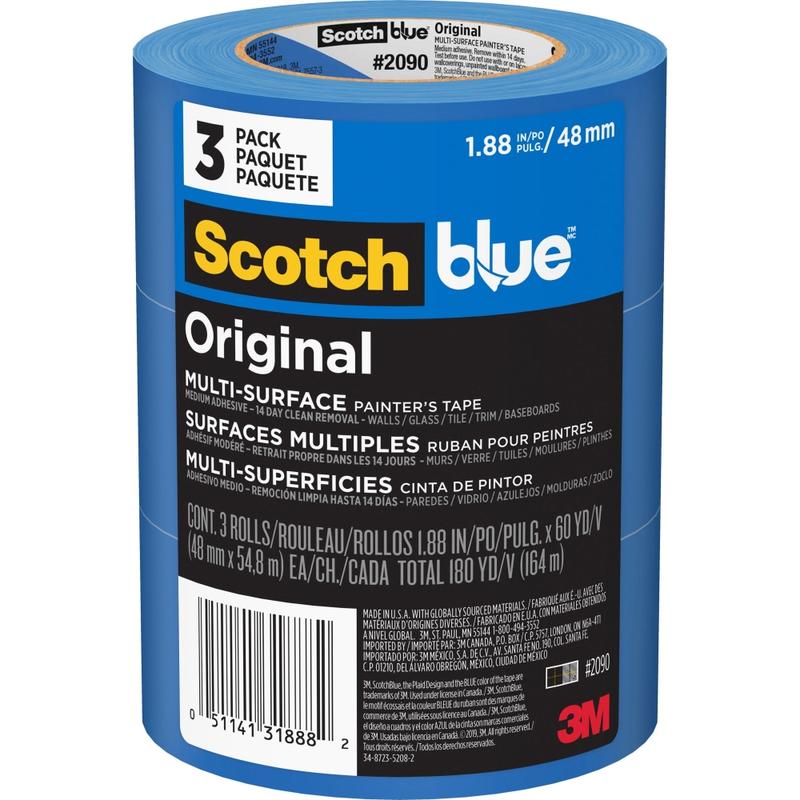 ScotchBlue Original Painters Tape, 1.88in x 60 yd, Blue, Pack Of 3 (Min Order Qty 3) MPN:209048EP3