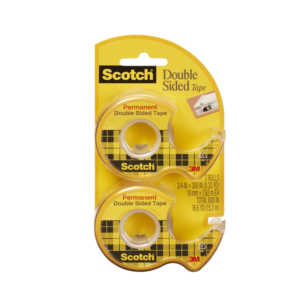 Scotch Double Sided Tape, Permanent, 2 Tape Rolls, 3/4 in x 300 in, Home Office Supplies and School Supplies for College and Classrooms (Min Order Qty 9) MPN:237DM-2