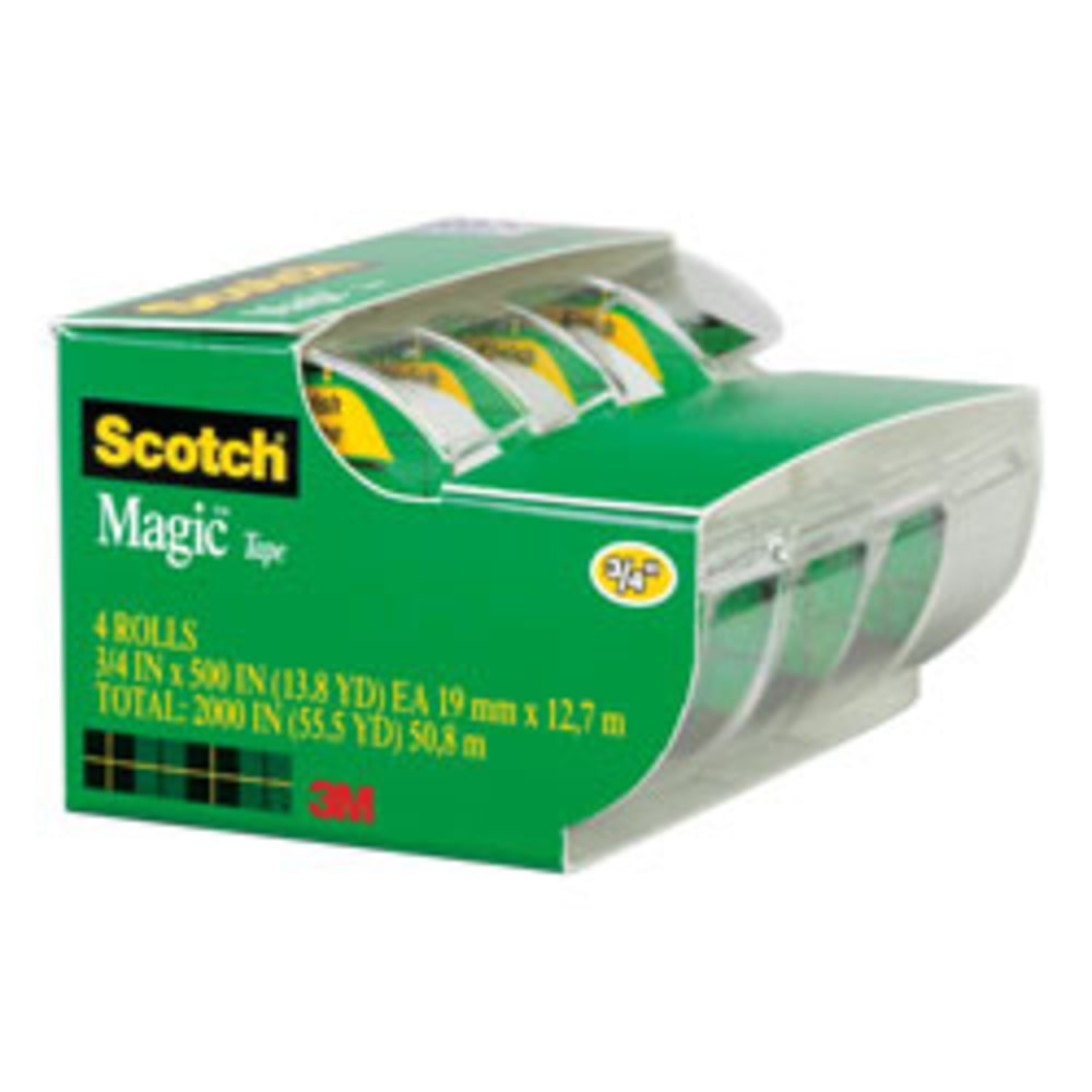 Scotch Magic Tape, Invisible, 4 Tape Rolls with Dispensers, 3/4 in x 300 in, Home Office Supplies and School Supplies for College and Classrooms (Min Order Qty 10) MPN:4105