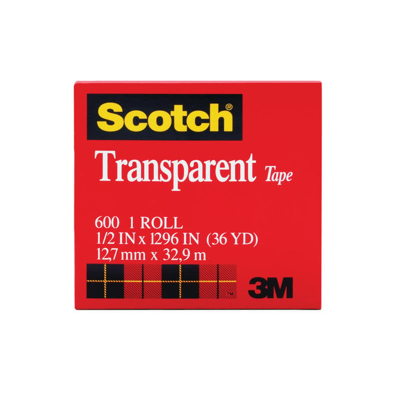 Scotch Transparent Tape, 1/2in x 1296in, Clear (Min Order Qty 24) MPN:600-1/2X1296