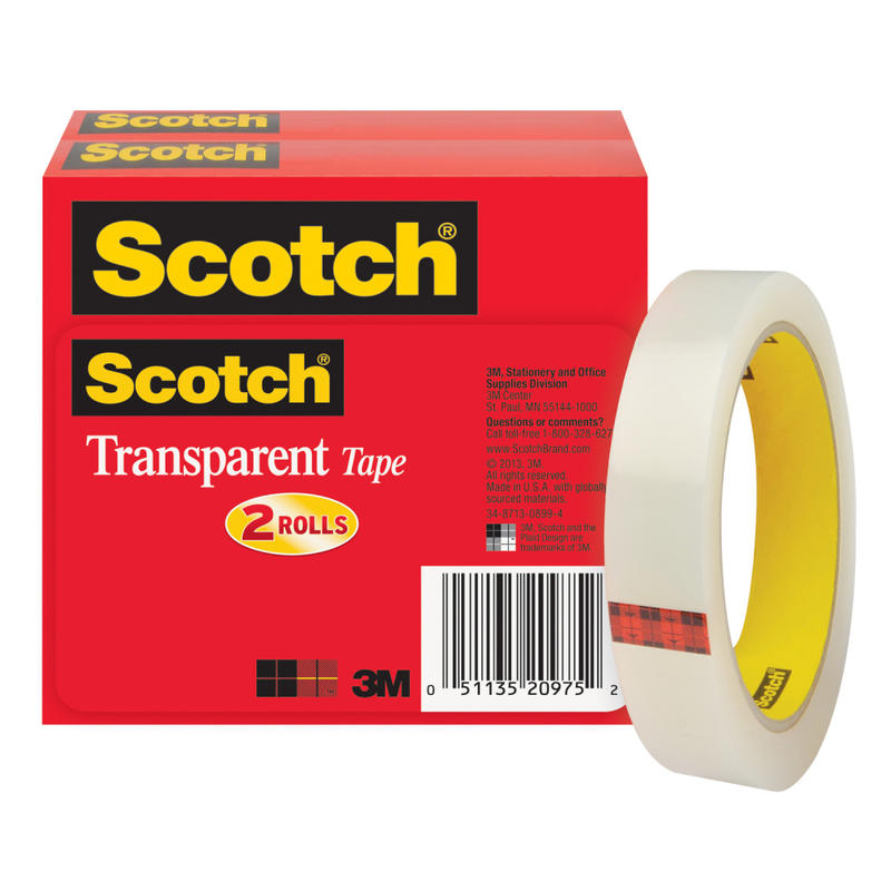 Scotch Transparent Tape, 3/4 in x 2592 in, 2 Tape Rolls, Clear, Home Office and School Supplies (Min Order Qty 6) MPN:600-2P34-72