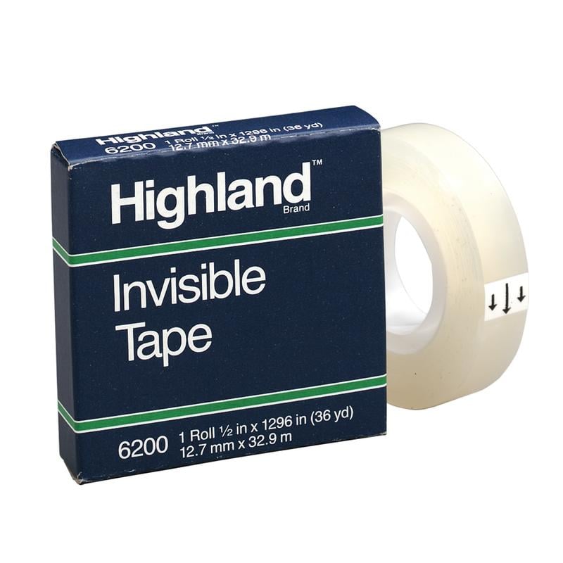 3M Highland 6200 Invisible Tape, 1/2in x 1,296in, Clear, Pack Of 12 (Min Order Qty 6) MPN:6200-1/2X1296PK12