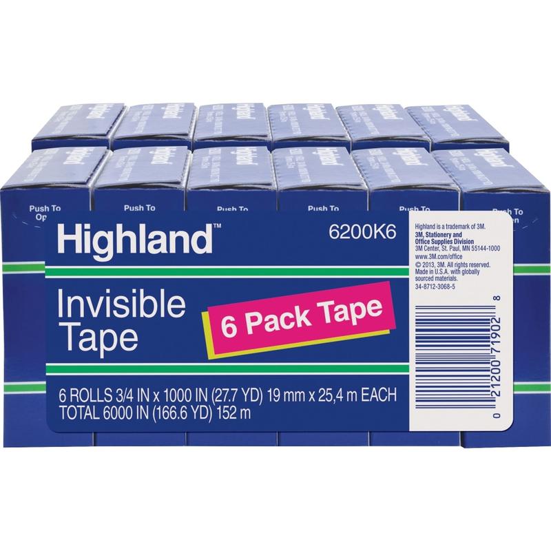 Highland 3/4inW Matte-finish Invisible Tape - 27.78 yd Length x 0.75in Width - 1in Core - 12 / Bundle - Matte Clear (Min Order Qty 4) MPN:6200341000BD