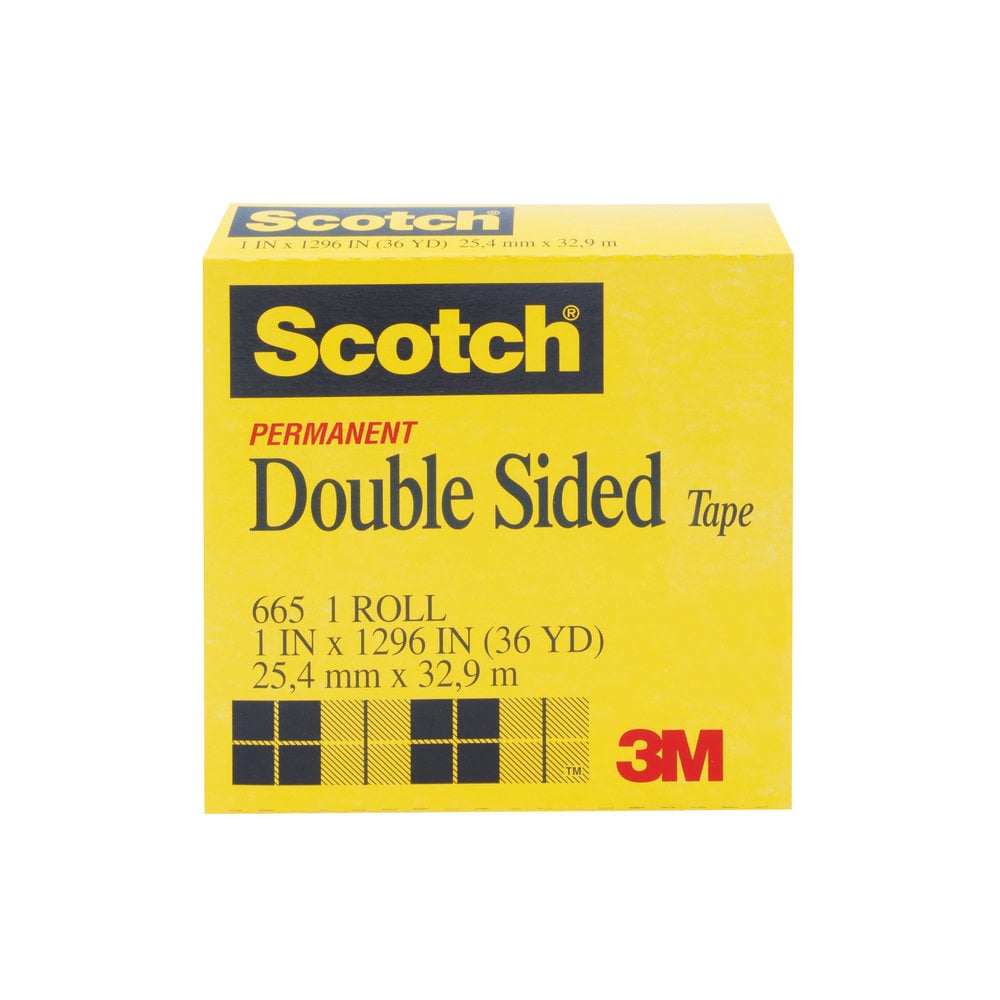 Scotch Double Sided Tape, Permanent, 1 in x 1296 in, 1 Tape Roll, Clear, Home Office and School Supplies (Min Order Qty 5) MPN:665-1X1296