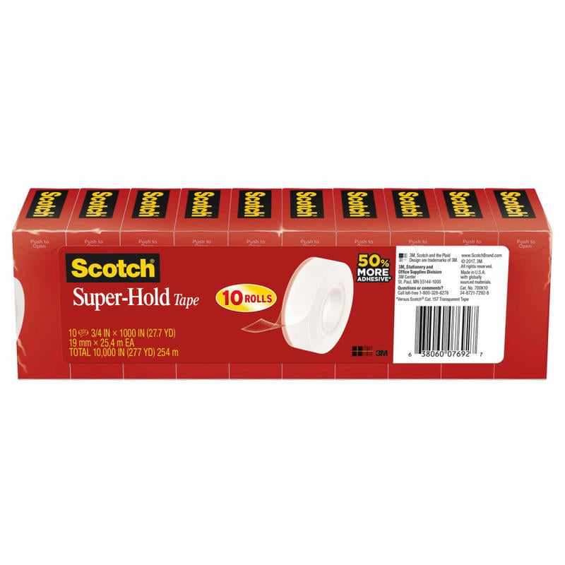 Scotch Super-Hold Tape, 3/4in x 1,000in, Clear, Pack Of 10 Rolls (Min Order Qty 2) MPN:700K10