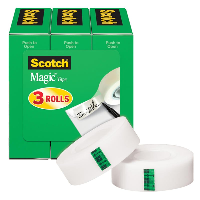 Scotch Magic Tape with Dispenser, Invisible, 3/4 in x 1000 in, 3 Tape Rolls, Home Office and School Supplies (Min Order Qty 7) MPN:810K3