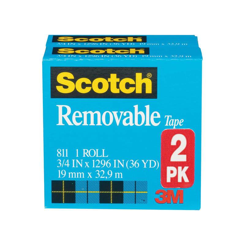 Scotch Magic Tape, Invisible, 3/4 in x 1296 in, 2 Tape Rolls, Clear, Removable, Home Office and School Supplies (Min Order Qty 8) MPN:811-2PK