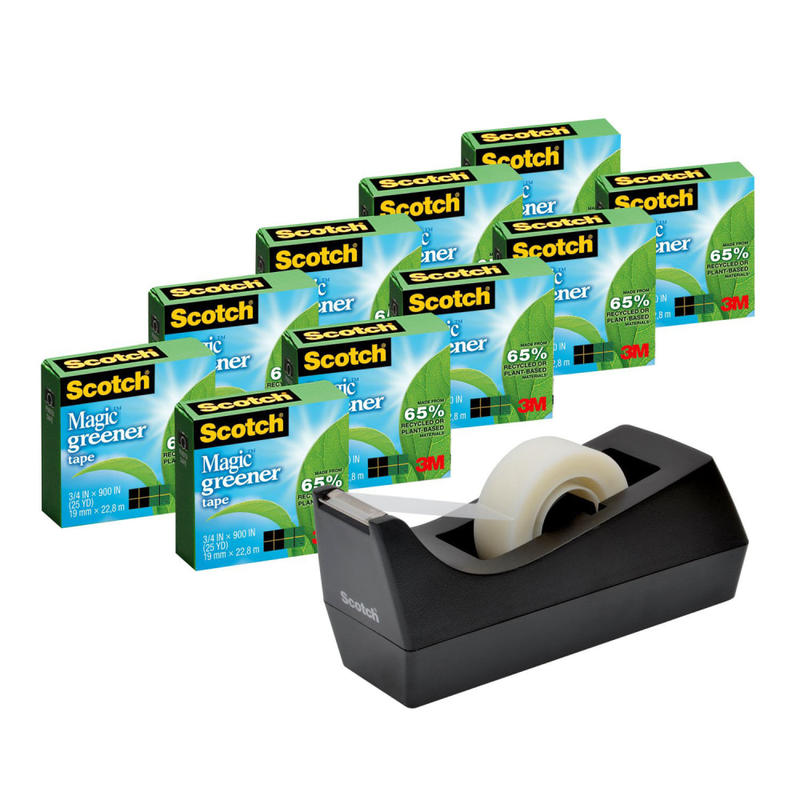 Scotch Greener Magic Tape with Dispenser, Invisible, 3/4 in. x 900 in., 10 Tape Rolls, Clear, Home Office, Back to School Supplies and College Essentials for Students and Teachers (Min Order Qty 3) MPN:812-10P-C38