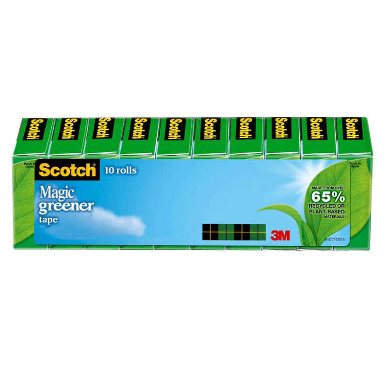 Scotch Greener Magic Tape, Invisible, 3/4 in. x 900 in., 10 Tape Rolls, Clear, Home Office, Back to School Supplies and College Essentials for Students and Teachers (Min Order Qty 3) MPN:81210P