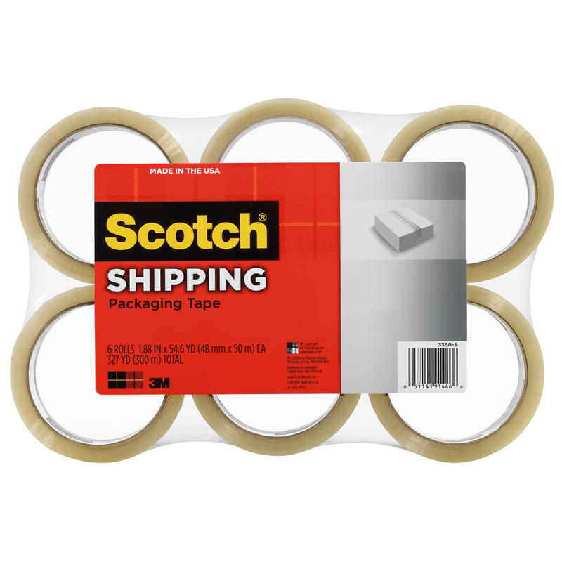 Scotch Lightweight Packaging Tape, 1-7/8in x 54.6 Yd., Clear, Pack Of 6 Rolls (Min Order Qty 3) MPN:3350-6