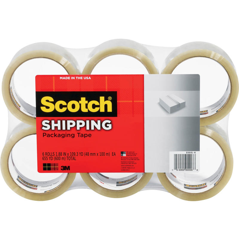 Scotch 3350 General-Purpose Shipping Tape, 3in Core, 1 7/8in x 109 Yd, Clear, Pack Of 6 (Min Order Qty 2) MPN:3350L6