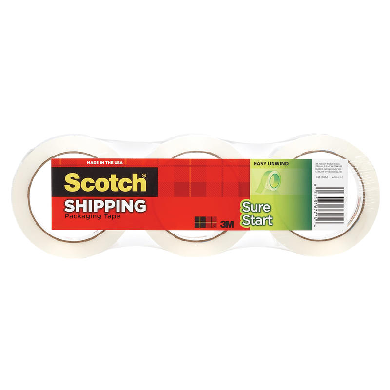 Scotch Sure Start Shipping Tape, 1-7/8in x 43.7 Yd., Clear, Pack Of 3 Rolls (Min Order Qty 5) MPN:3450-40-3