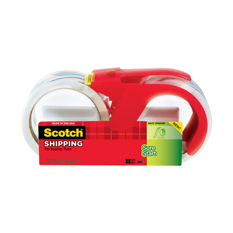 Scotch Sure Start Shipping Tape With Dispenser, 1-7/8in x 38.2 Yd., Clear, Pack Of 2 Tapes (Min Order Qty 7) MPN:3450S-2-1RD