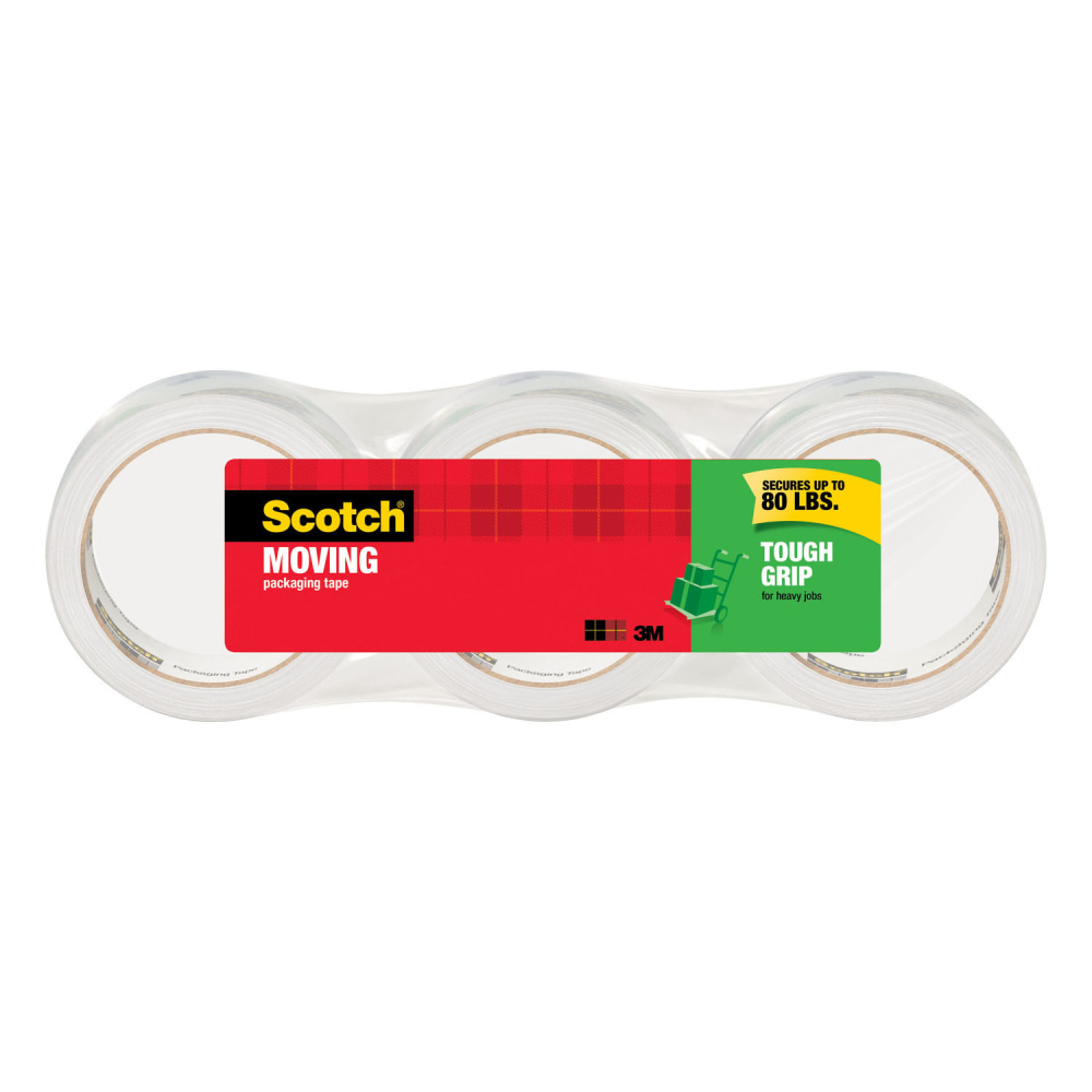 Scotch Tough Grip Moving Packing Tape, 1.88in x 43.7 Yd., Clear, Pack Of 3 (Min Order Qty 4) MPN:3500-40-3