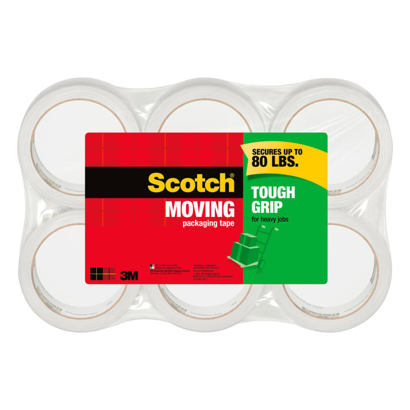 Scotch Tough Grip Moving Packing Tape, 1-7/8in x 43.7 Yd., Clear, Pack Of 6 Rolls (Min Order Qty 2) MPN:3500-40-6