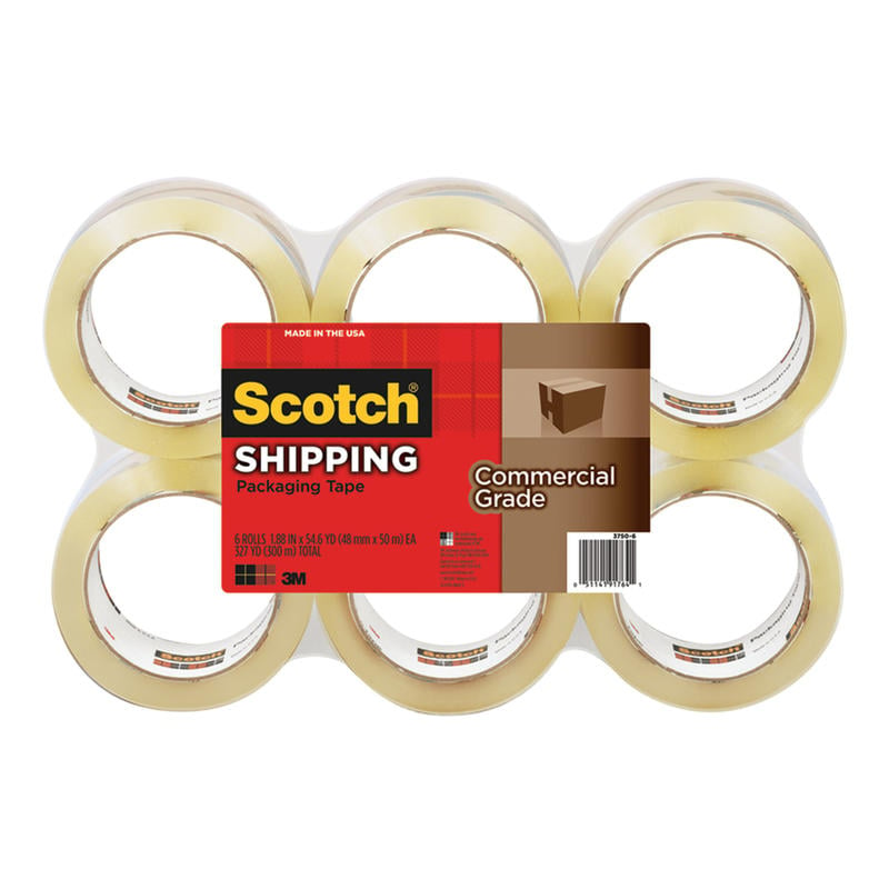 Scotch Commercial Grade Packing Tape, 1-7/8in x 54.6 Yd., Clear, Pack Of 6 Rolls (Min Order Qty 2) MPN:3750